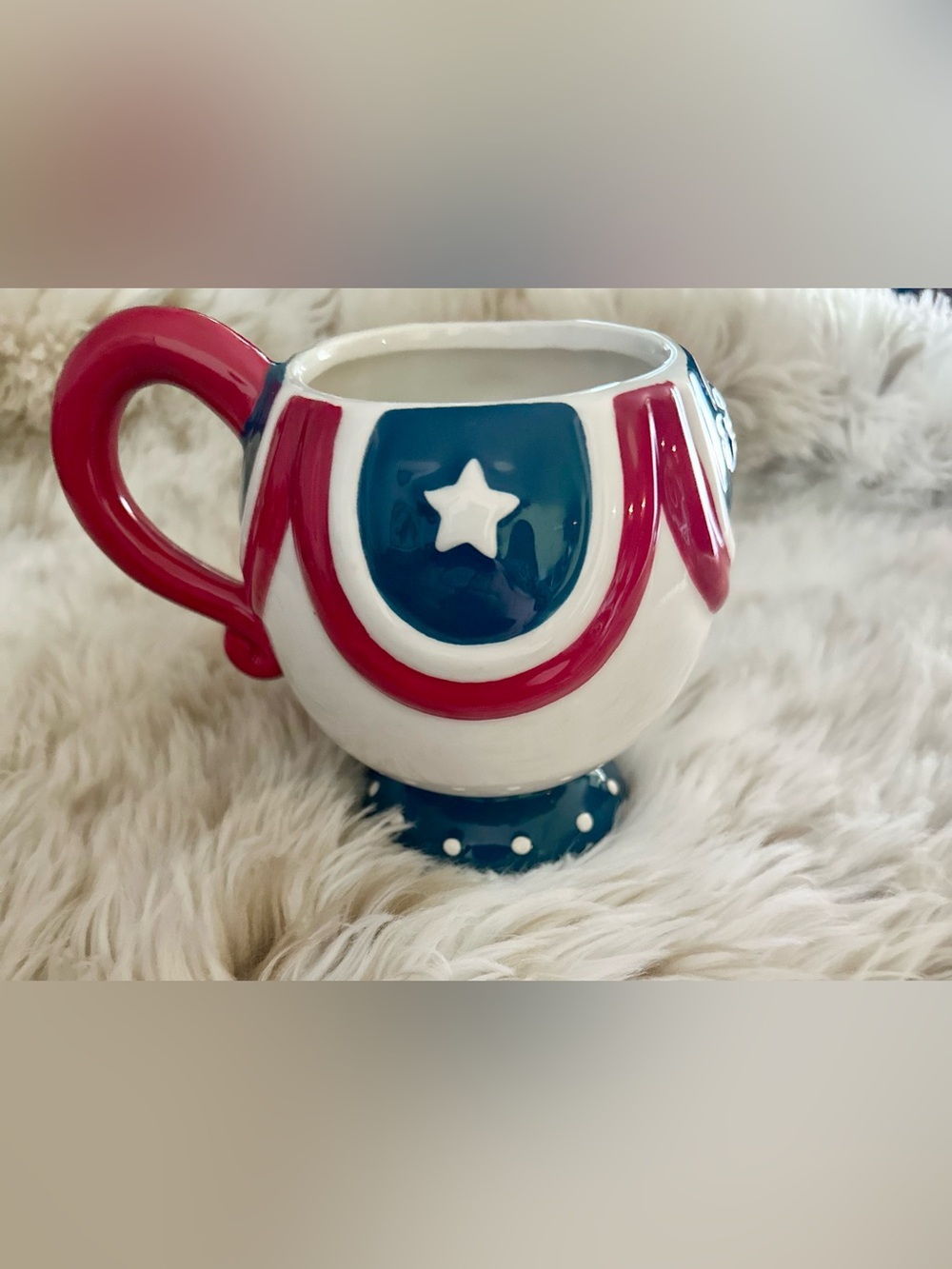 Johanna Parker Carnival Cottage Patriotic Mug Red White Blue Americana Pedestal - Picture 3 of 5